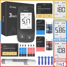 Image of 3 in 1 Cholesterol Uric Acid Glucose Meter Blood Sugar Test Kit Diabetes Monitor