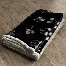 Disney Mickey Mouse Plush Blanket Black Gray Silver 58x48 Throw Blanket