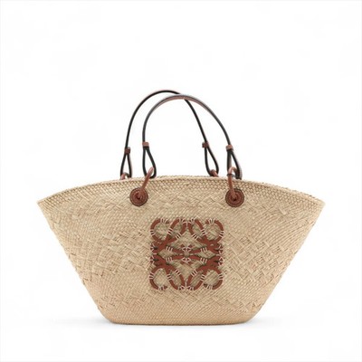 Loewe Anagram Basket medium Raffia x leather Straw bag Beige×Brown