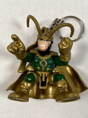 Marvel Super Hero Squad LOKI  With Gold Horns and Green Cape Key Chain Figure