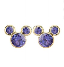 Disney Mickey Mouse Girls/Tween Cubic Zirconia 10kt Gold Amethyst Earrings