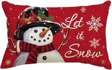 AVOIN Let It Snow Snowman Christmas Pillow Cover 12x20 Winter Decor