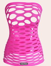 Women Fishnet Lingerie Strapless Sleepwear Hollow Out Mini Dress Tube Chemise US