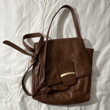 Brown Shoulder Bag Buckle Accent Zip Closure Gold Hardware Pockets