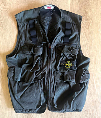 Stone Island Supreme Black Utility Vest Full Zip Multi-Pocket Regular Fit Size M