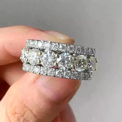 3Ct Round Cut Lab-Created Women Eternity Wedding Band Ring 14K White Gold Plated