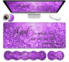 Gaming Mouse Pad XXL Large Desk Mat, Psalm 465 Bible Purple Extended Non-Slip...