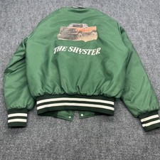 Vtg 90  s Green Satin Bomber Jacket Holloway Chevy Pickup Truck Shyster Large