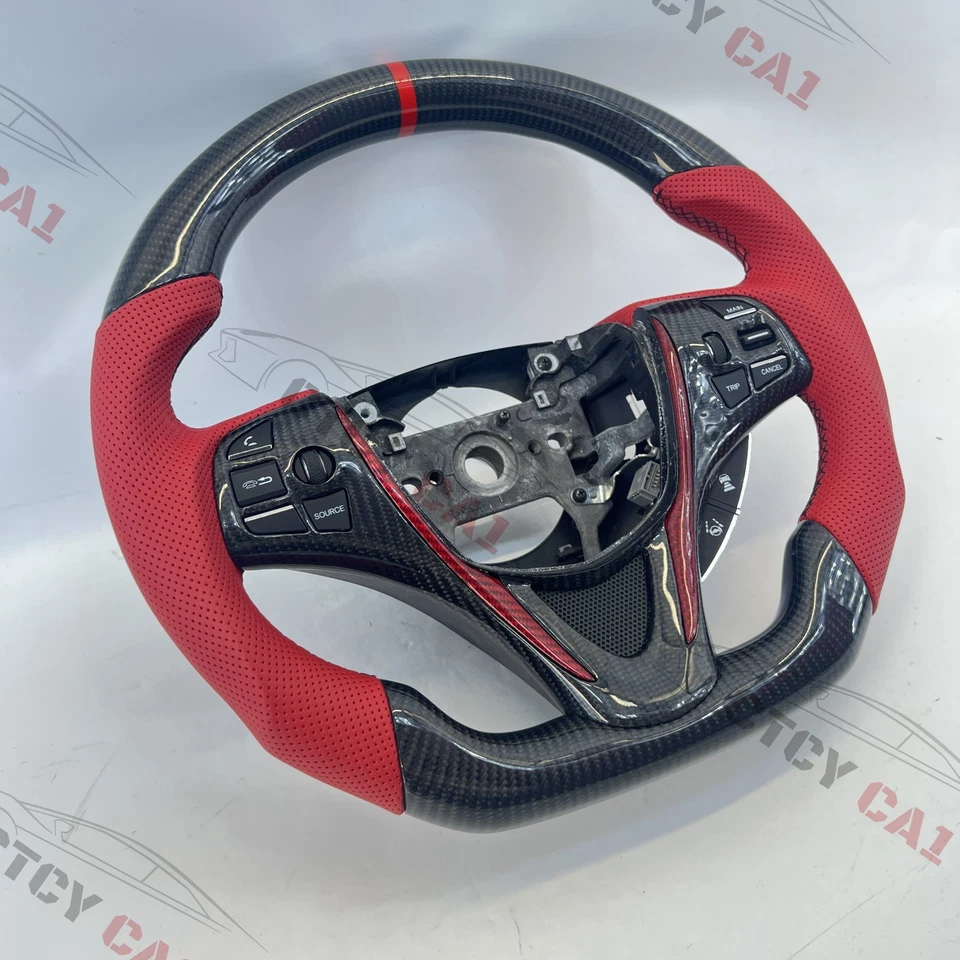 Custom Carbon Fiber Steering Wheel for Acura TLX 2015-2022 with trim /Red Stripe - Image 2 of 4