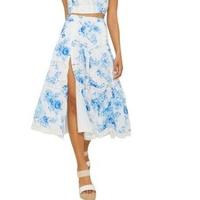 Altar D' State Blue Floral Lace Tiered Maxi Skirt size M