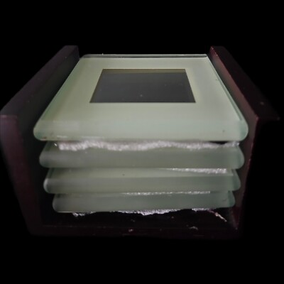 COASTER FRAME Heavy Glass 4-set w/Wooden Holder and Picture Insert | eBay