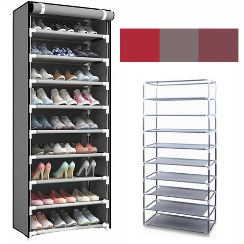 Schuhregal 10 Schichten 9 Regal Schuhe Stand Schrank Aufbewahrung Organizer Staubdicht - Bild 1 von 18