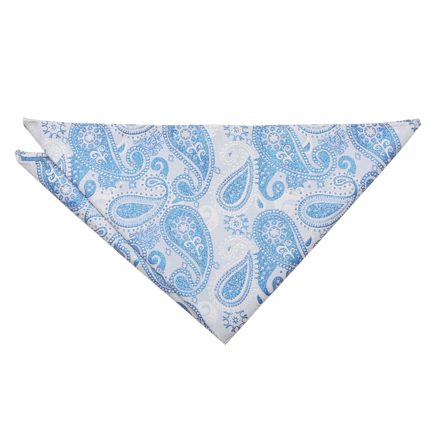 Blue & White Metallic Paisley Bohemian Pocket Square Handkerchief Hanky by DQT