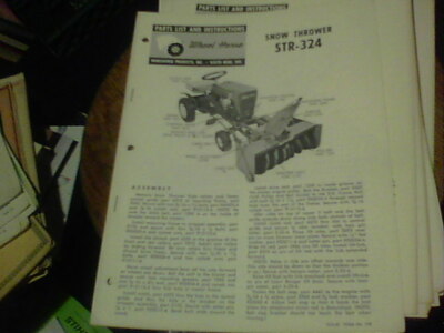Wheel Horse Snow Thrower STR-324 parts list and instructions