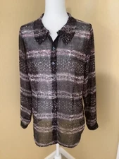 CABI Women’s Sheer Long Sleeve Button Up Multicolor Blouse Size M