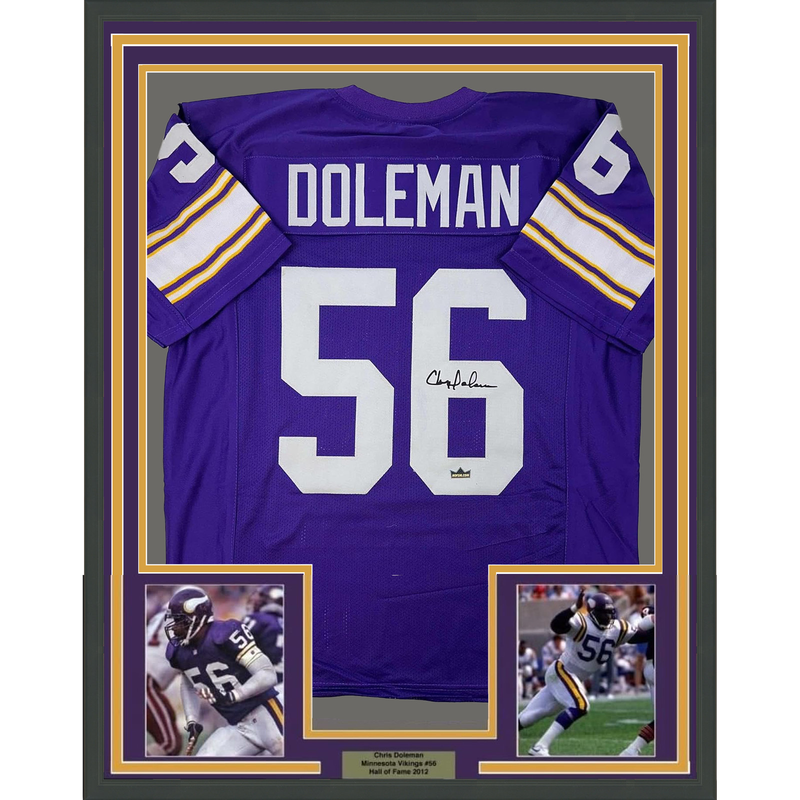 Framed Facsimile Autographed Chris Doleman 35x39 Minnesota Purple Reprint Jersey