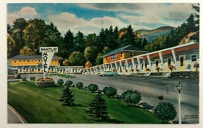 1960s St Johnsbury Vermont Maple Center Motel Hwy US 2 Postcard Artist Rendition