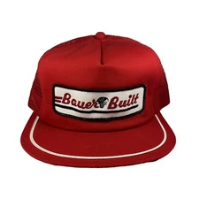 NOS Vintage Bauer Built K-Products Snapback Trucker Hat, Red Cap w/ Patch