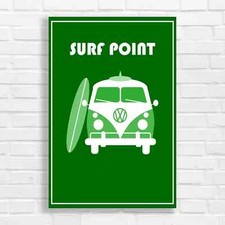 Surf Point Retro Camper Green Canvas Print Large Picture Wall Art