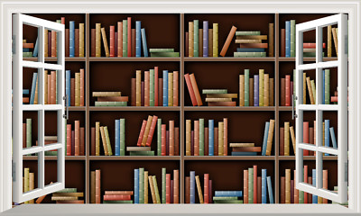 Gefälschte Bücher Bücherregal Regal Animiert Magisch Fenster Aufkleber Wandtattoo Druck Poster