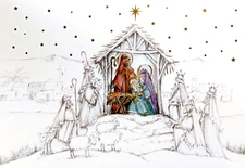 Art Greeting Card Christmas Nativity Stars Holy Night Wise Men