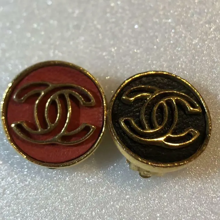 Auth Vintage CHANEL CC Logo Clip-On Earrings Red/Black/Gold Used from Japan  F/S