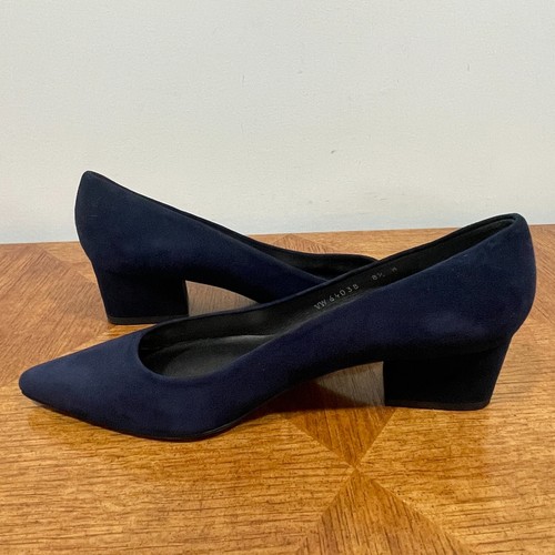 Stuart Weitzman Heel Womens 8.5M Navy Suede 1.9 inch Block Heel Pointed Toe Pump - Picture 7 of 15