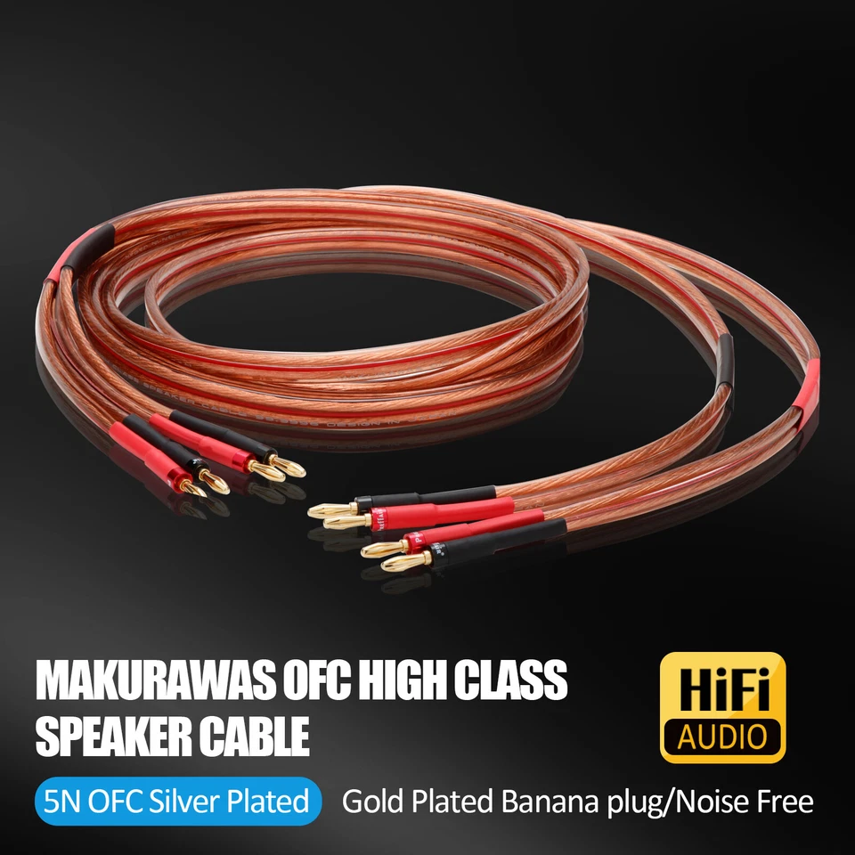 5N Speaker Cable Oxygen-free Pure Copper Audio Cord with Gold Plated Banana Plug - Image 2 of 4