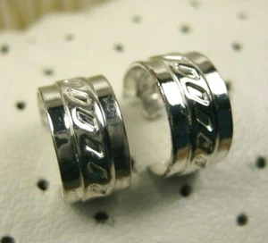 Vintage Pattern Bohemian Chic Silver Plated Small Wide Hoop Post Earrings