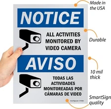 🇺🇸“Notice All Activities Monitored By Video Camera”Bilingual Sign PLASTIC 9X12