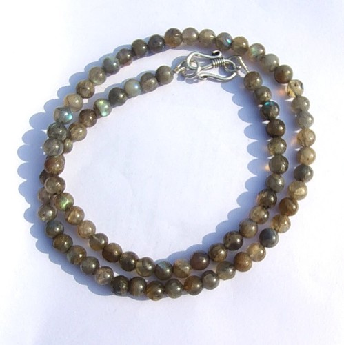 925 Silver Clasp Lock Labradorite Round 7 mm Gemstone Beaded Necklace 20" Strand - Picture 4 of 7
