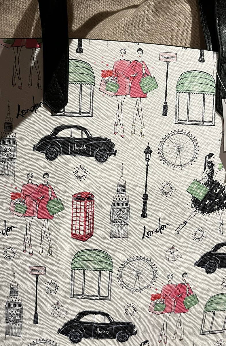 100% Harrods London City Style AOP Print Medium Tote Bag New UK