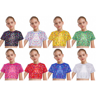 Kids Girls T-shirt Trendy Crop Top Fashion Blouse Stretchy Shirt Competition