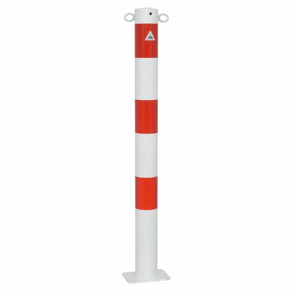 Absperrpfosten 76 Mm Stahlrohr + 2 ÖSen Weiß Rot FüR DüBelbefestigung-image
