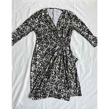 Emma & Michele Faux Wrap Midi Dress Women’s Size M Metal Buckle Geo Print 90s