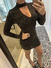 Womens GUESS Choker knit Dress Xs Gold metal back zip Black knit NEw $150