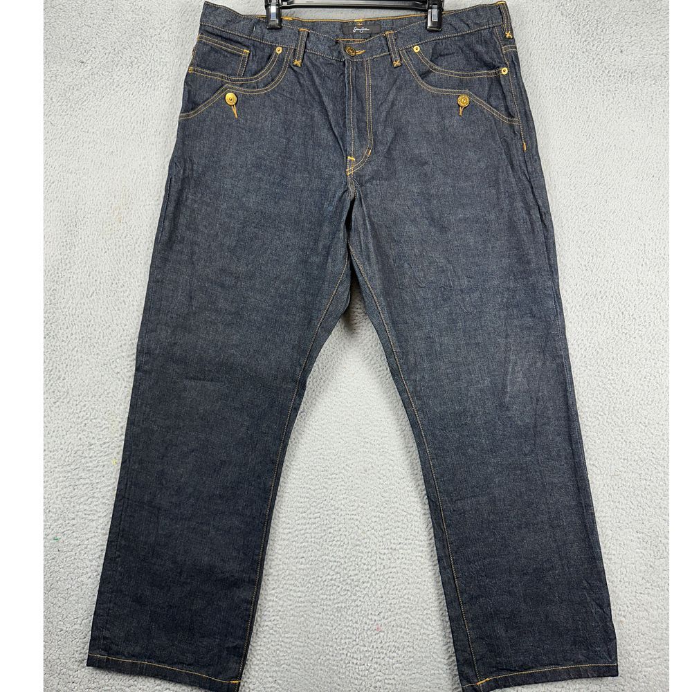 Sean John Y2K Baggy Straight Jeans Mens 42 Blue Gold Buttons