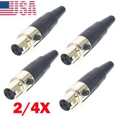 2/4X Mini XLR TA4F 4-Pin Female Audio Connector Microphone Cable Socket Adapter