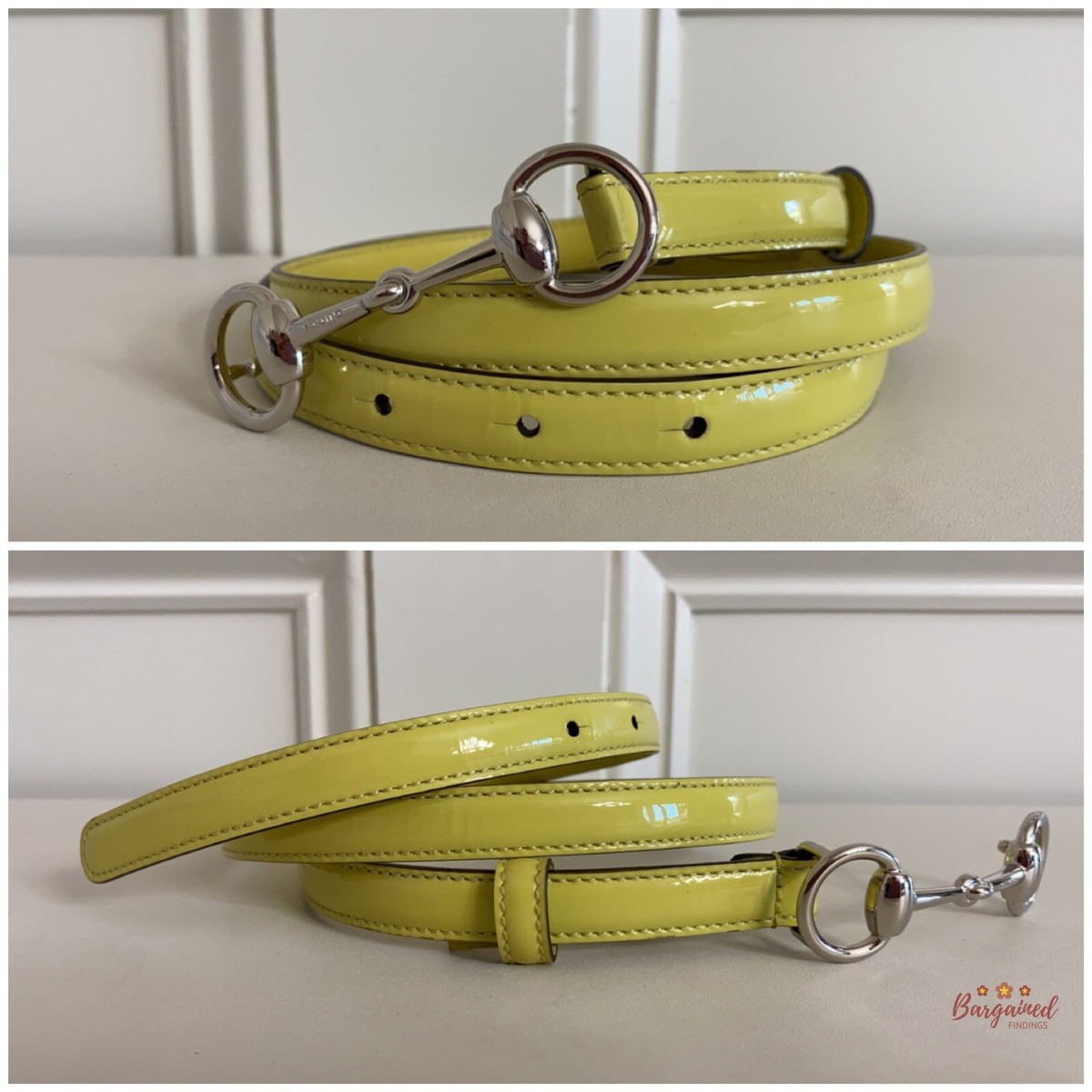 Authentic GUCCI Yellow Coated Calfskin Leather Skinny Buckle 