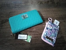 Vegan Leather Badgley Mishka Green Braid Quilted Long Wallet & Simply...