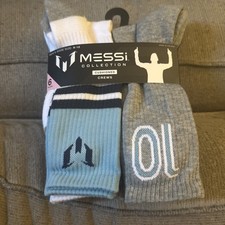 MESSI 10 Collection Mens Cushioned Crew Socks 6 Pairs Blue Gray Unisex