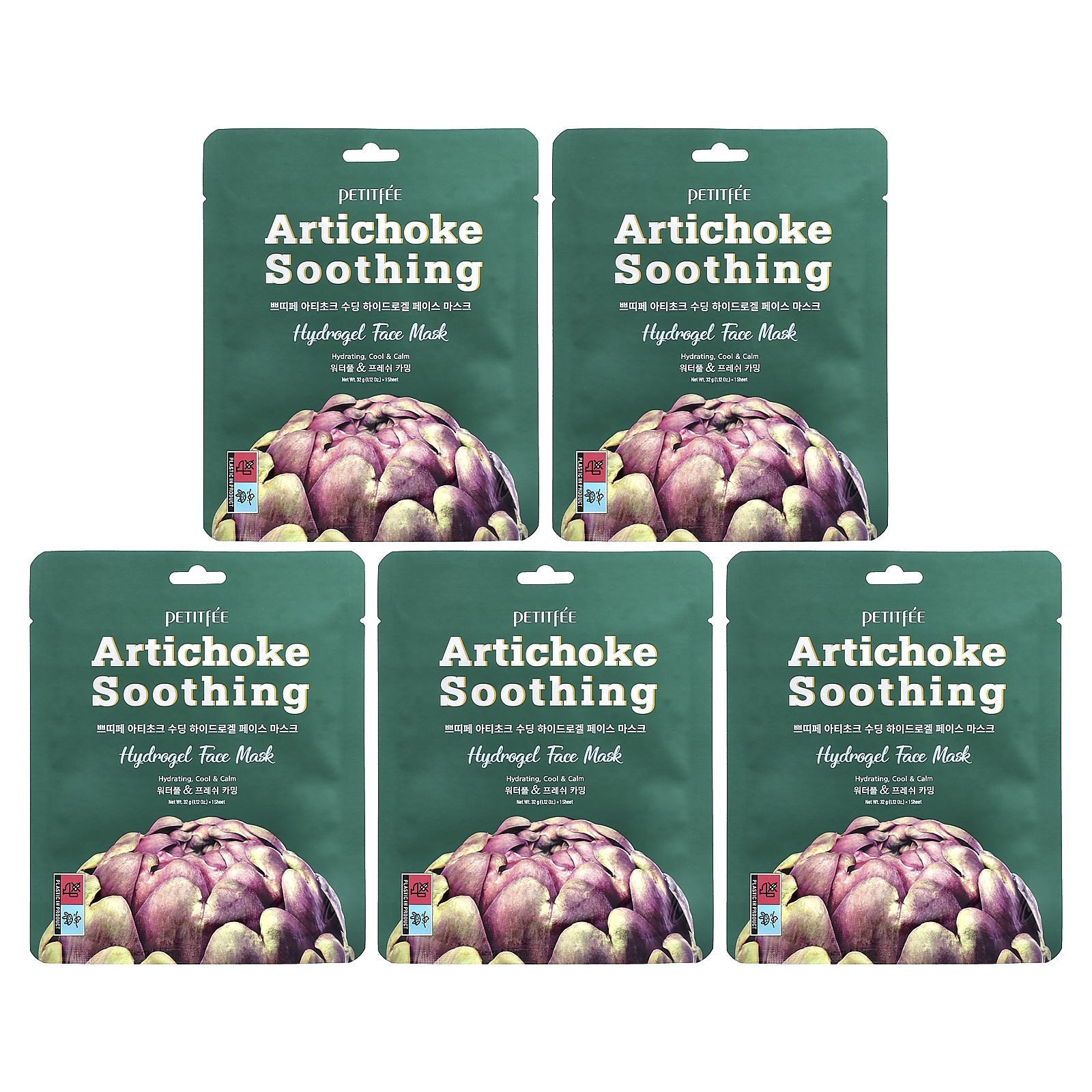 Artichoke Soothing, Hydrogel Beauty Face Mask, 5 Sheets, 1.12 oz (32 g) Each