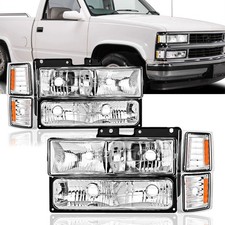 8pc Headlightbumper Corner Lamp Chrome Housing For 94-00 Chevy Ck C10 Pickup