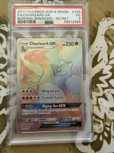 Pokemon TCG Charizard GX 150/147 Burning Shadows PSA 3 Rainbow secret Rare
