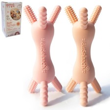 Baby Teether Toy, 360  Textured Silicone for Easy Grip Pink 3D, Pink