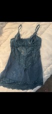 Women s Blue Solid Lace Camisole Tank Top, Adjustable Straps, Size M