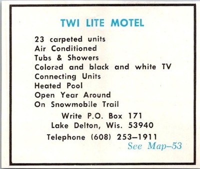 Twi Lite Motel Carpeted Units Tubs & Showers Lake Delton WI c1970 WI Ad TAK5-S26