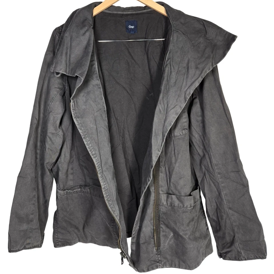 Chaqueta de campo Gap para mujer XL gris utilitaria bolsillos de carga cremallera frontal lona de algodón Foto 4 de 4