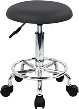 Ergonomic Rolling Stool PU Leather Stool on Wheels Swivel Height Adjustable Seat