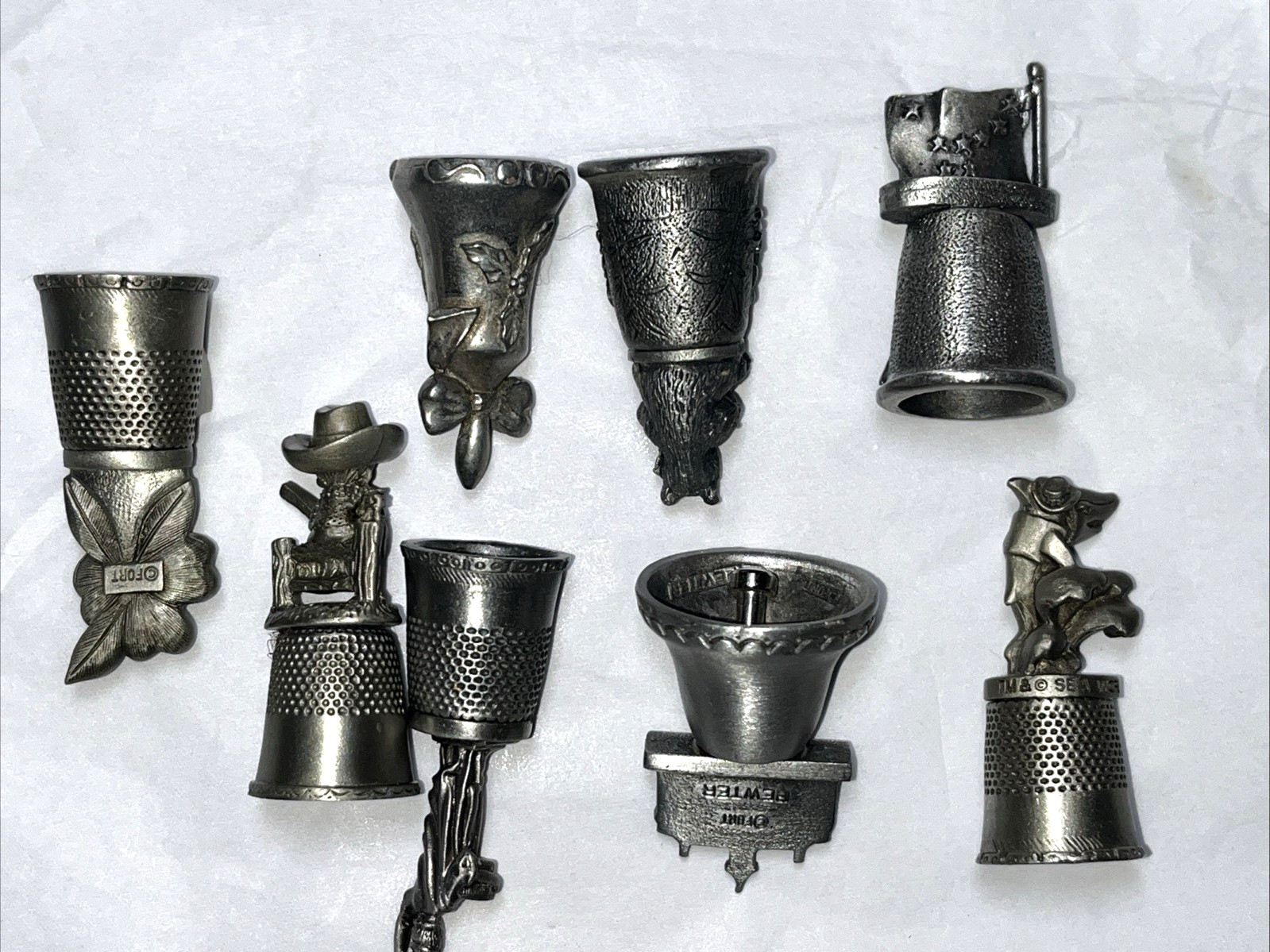 Pewter Thimble Vintage Lot 8 Thimbles Mt Vernon VA NY Souvenirs